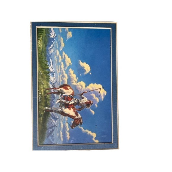 Tribal/Native/Indian attire beautiful western art print. Mountains/Horse/Sky - Picture 2 of 3